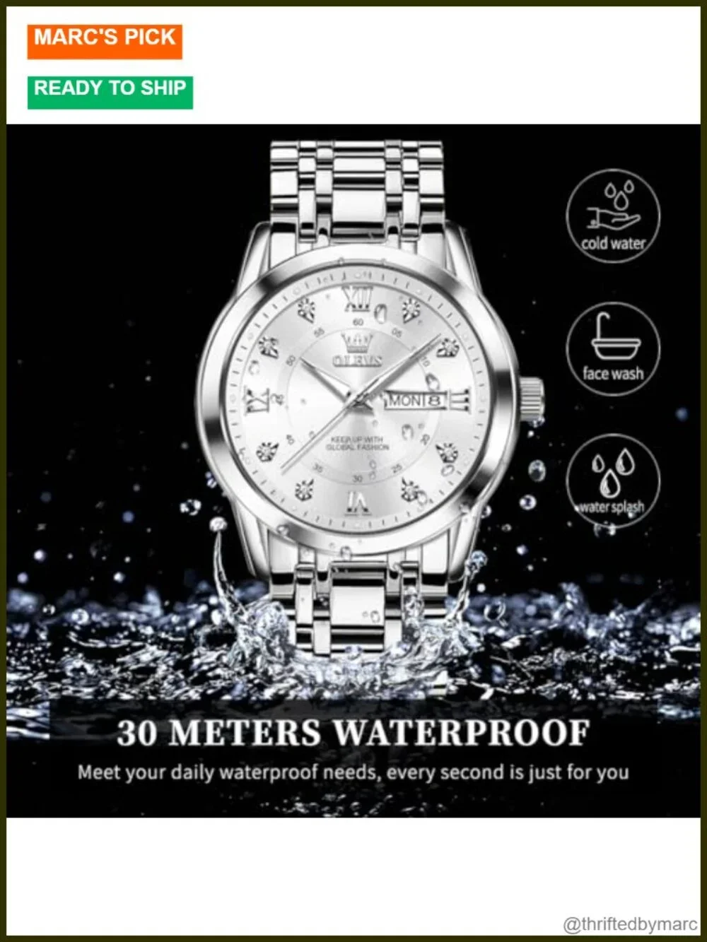Business Diamond Easy Read Mens Wristwatch - Analog Luxury Stainless Steel
